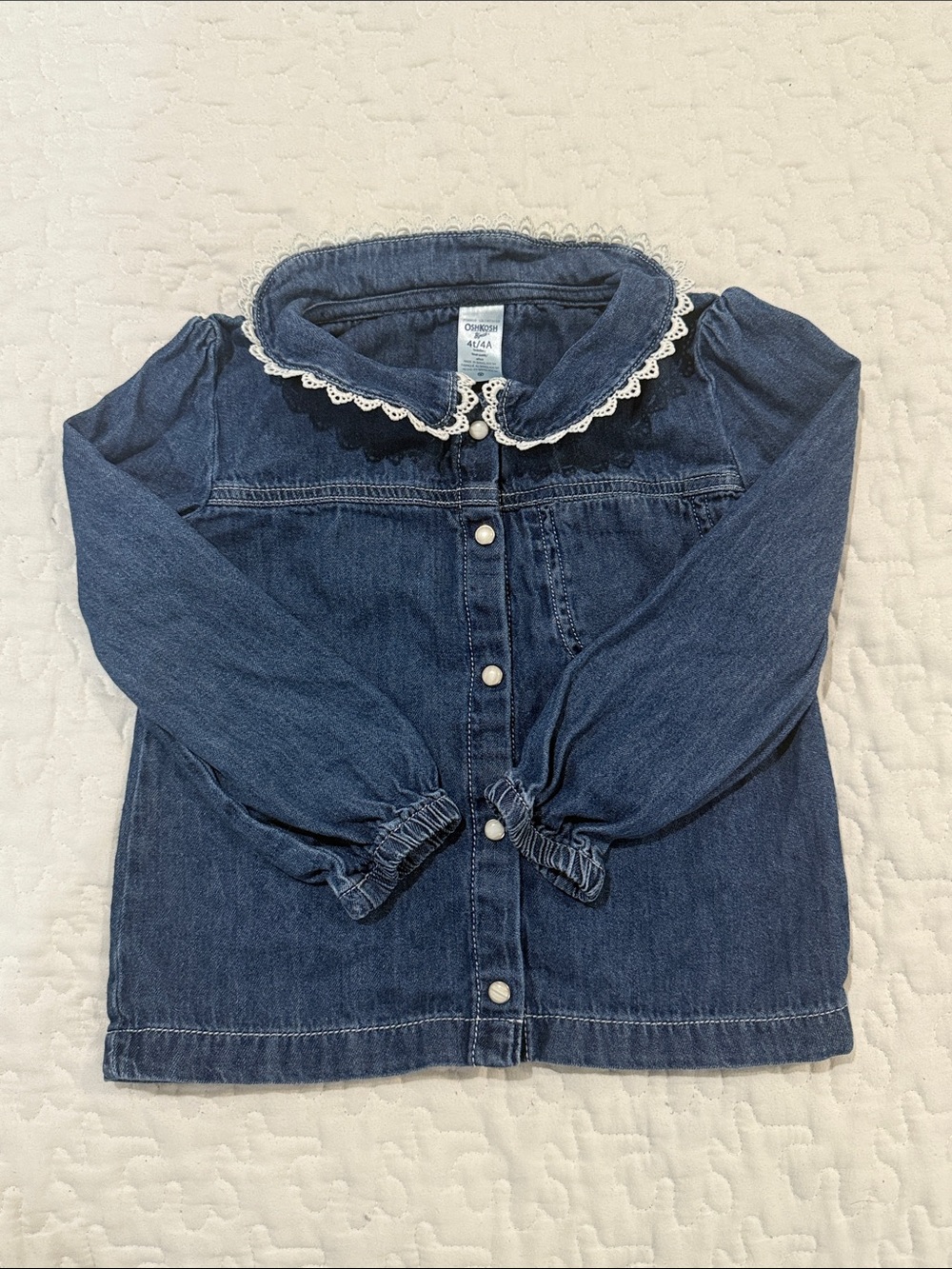 OshKosh B'gosh Denim Blue Toddler Dress Shirt with Lace Trim